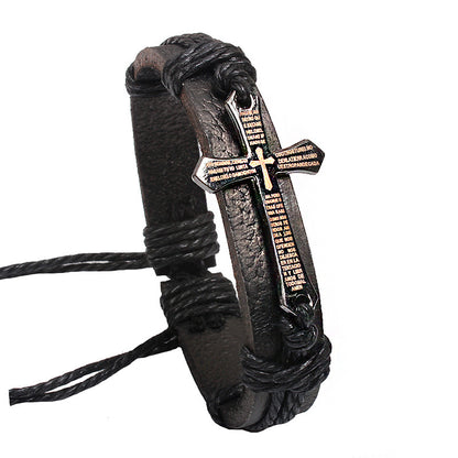 Retro Style Vintage Cowhide Leather Cross Bracelet