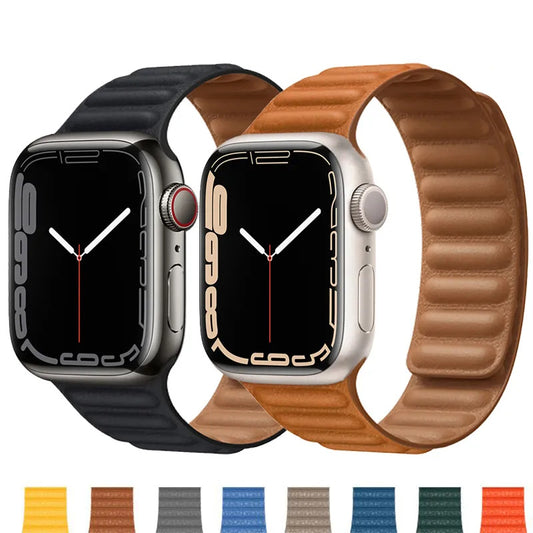 Leather Link Band with Magnetic Loop Strap For Apple Watch