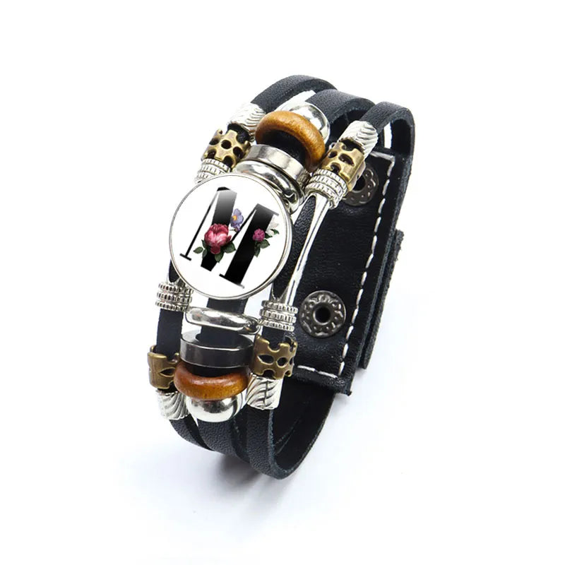 A-Z Letter Pattern 26 Initial Letters Alphabet Braided Multilayer Leather Bracelet