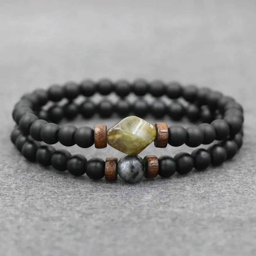 Trendy Vintage Lava Stone Labradorite Moonstone Beads Bracelet
