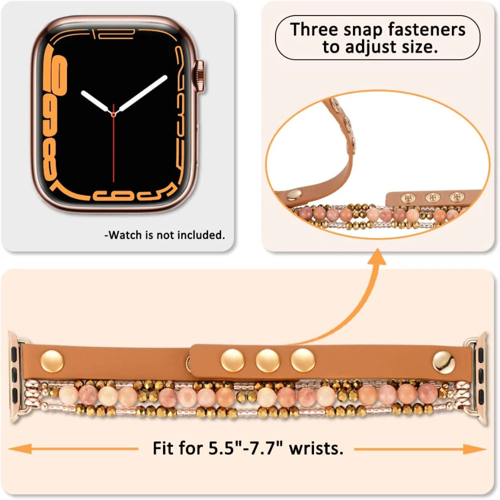 Elastic Beaded Bracelet Leather Strap For Apple Watch