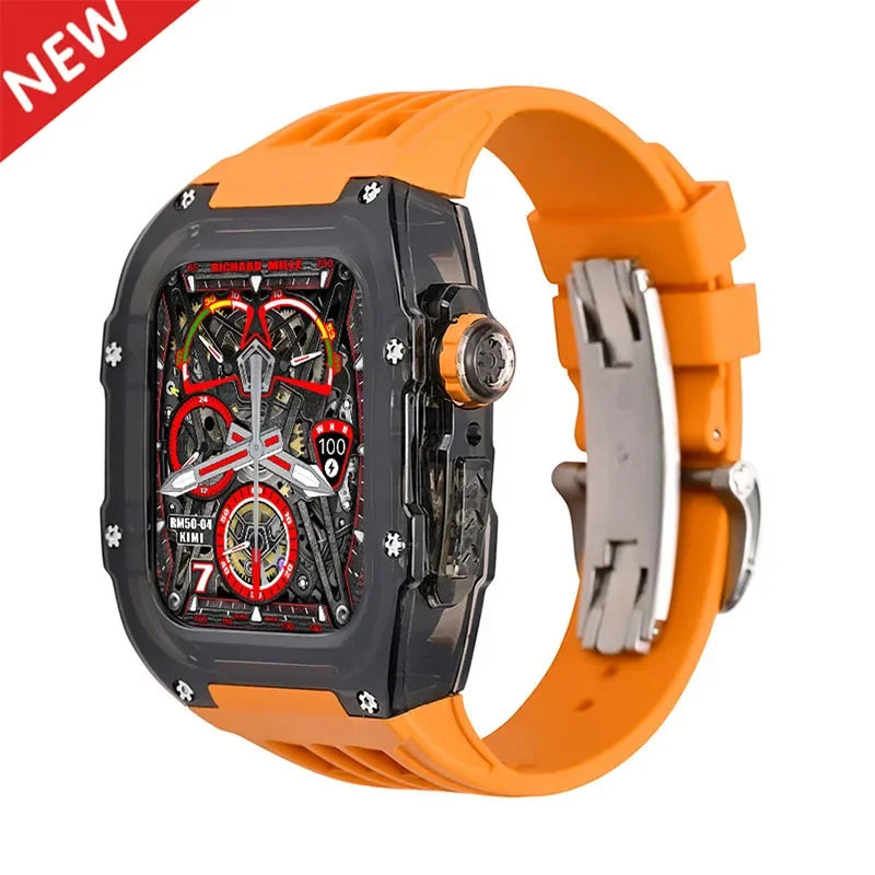 Transparent Luxury Case with Stainless Steel Buckle Band for Apple Watch