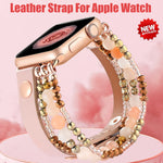 Elastic Beaded Bracelet Leather Strap For Apple Watch