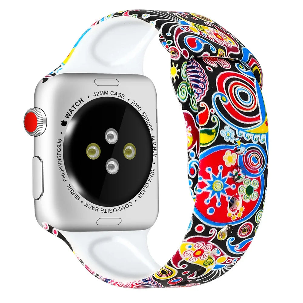 Trendy Printed Silicone band For Apple Watch ultra 49mm series 8 7 41mm 45mm44mm 40mm 42mm 38mm silicone sport bracelet iwatch 6 5 4 3 Se strap