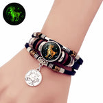 Luminous 12 Constellation Vintage Leather Bracelet with Charm