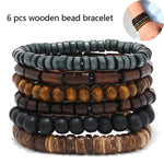 Six-Piece Vintage-Style Wooden Bead Bracelet Set