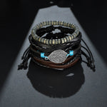 Vintage 3/4Pcs Set Braided Wrap Leather Bracelet
