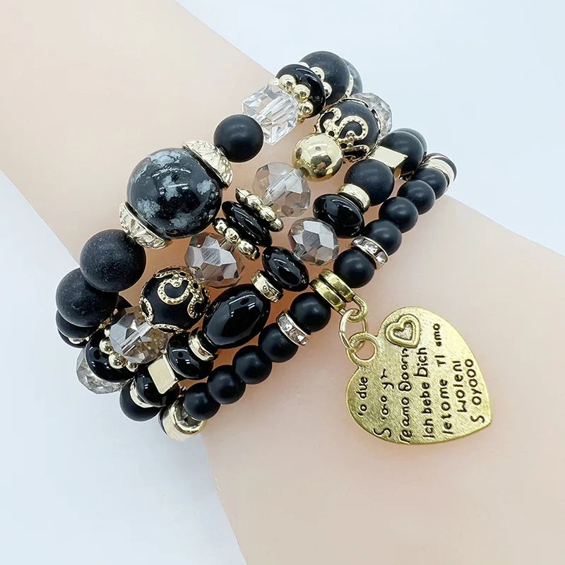 4-piece/set Retro Ethnic Bohemian Love Charm Crystal Beaded Bracelet