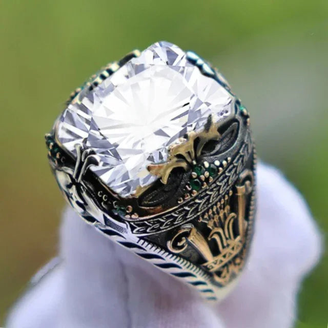 Inlaid Red Emerald Men's Ring