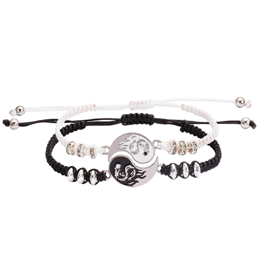 Tai Chi Yin Yang Couple Steampunk Dragon Bracelets Necklaces Set