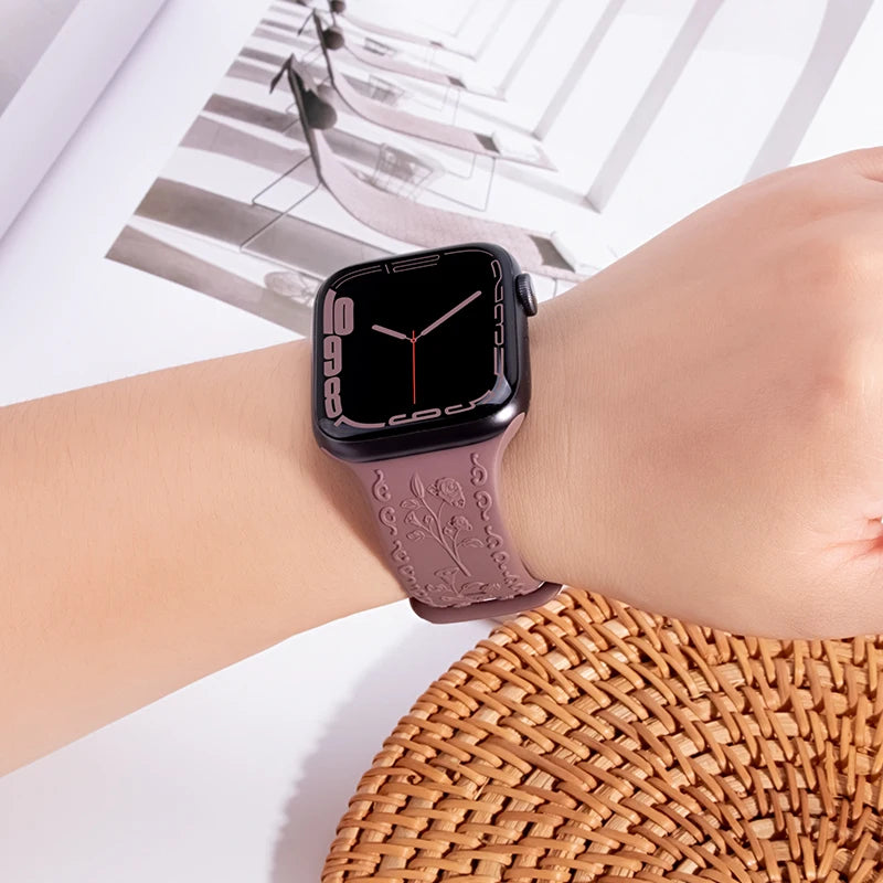 Flower Embossed Silicone Strap for Apple Watch