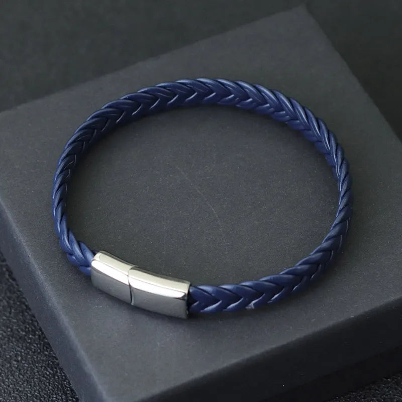 Men's Leather Bracelet with Stainless Steel Clasp