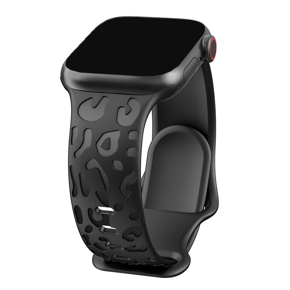 Engraved Silicone Strap for Apple Watch – Leopard Pattern Design