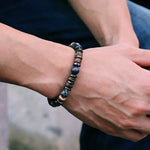 Vintage Men's Beaded Bracelet with Natural Stones and Wood