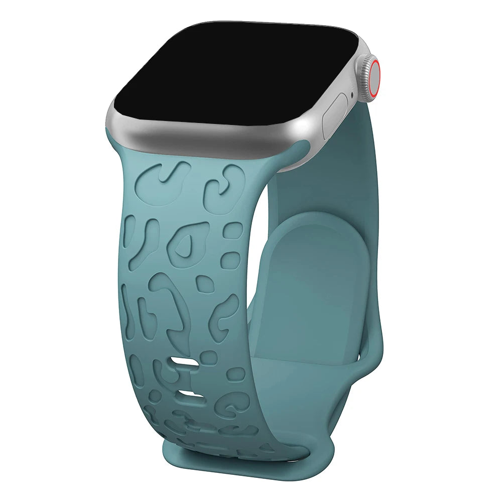 Engraved Silicone Strap for Apple Watch – Leopard Pattern Design