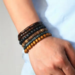 Six-Piece Vintage-Style Wooden Bead Bracelet Set