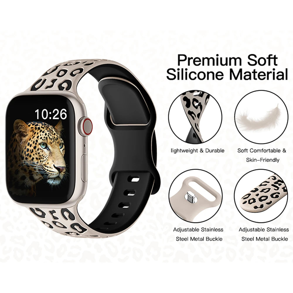 Engraved Silicone Strap for Apple Watch – Leopard Patterns