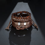 Vintage 3/4Pcs Set Braided Wrap Leather Bracelet