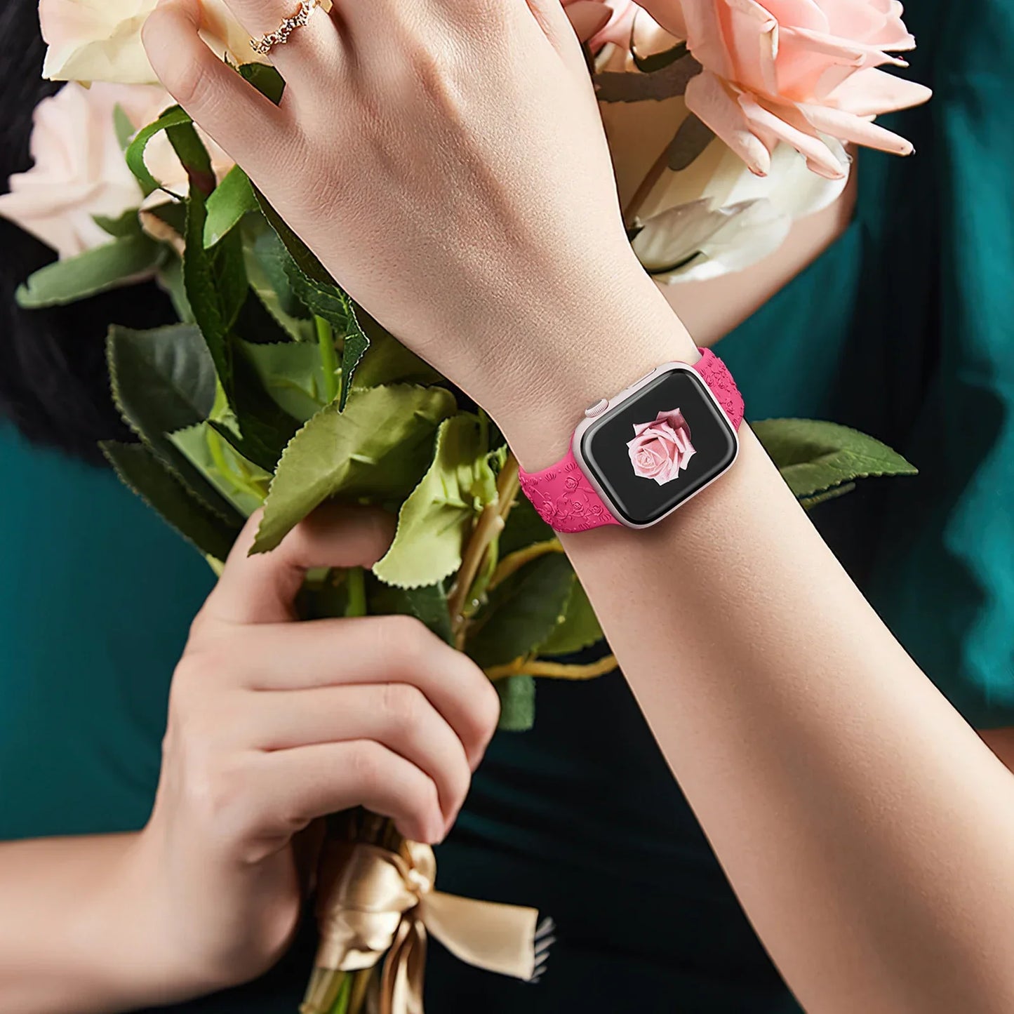 Floral Engraved Silicone Strap for Apple Watch
