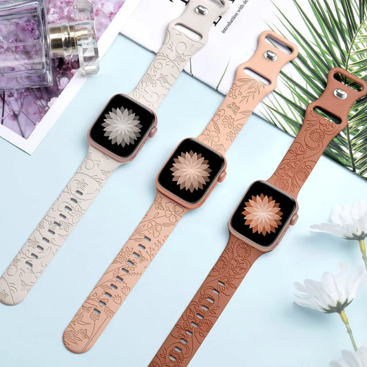 Floral Engraved Strap For Apple Watch