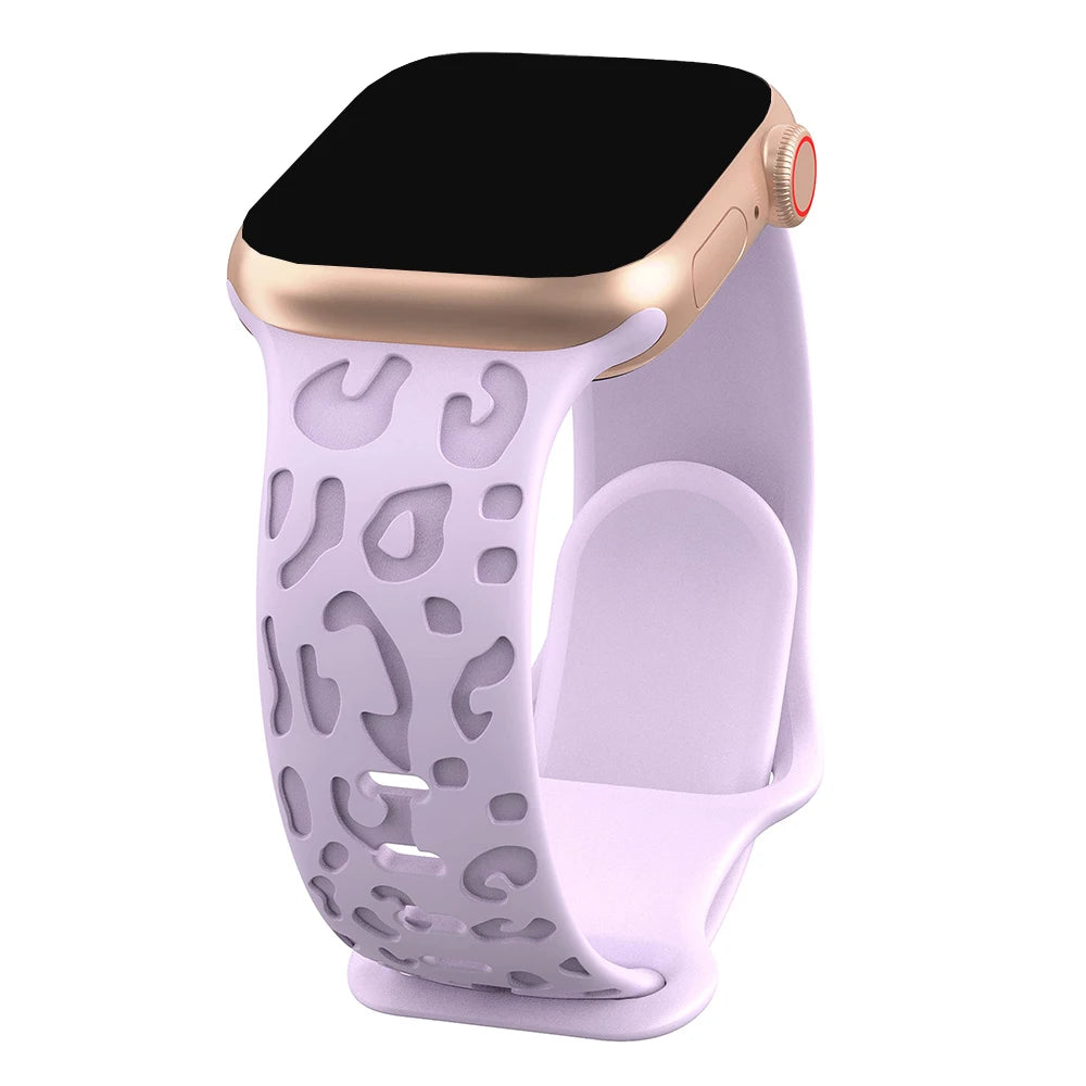 Engraved Silicone Strap for Apple Watch – Leopard Pattern Design