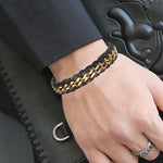 Leather and Stainless Steel Chain Bracelet for Men