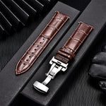 Elegant Leather Watch Strap with Butterfly Buckle