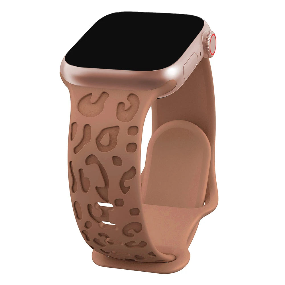 Engraved Silicone Strap for Apple Watch – Leopard Pattern Design