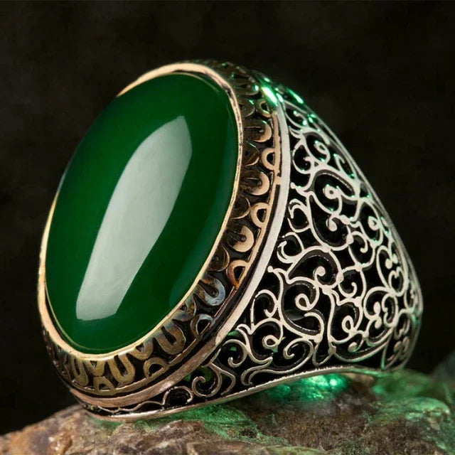 Inlaid Red Emerald Men's Ring