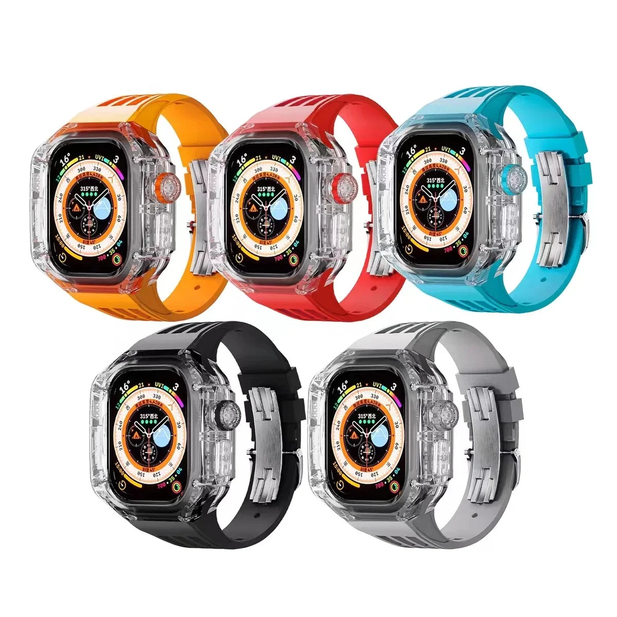 Transparent Luxury Case with Stainless Steel Buckle Band for Apple Watch