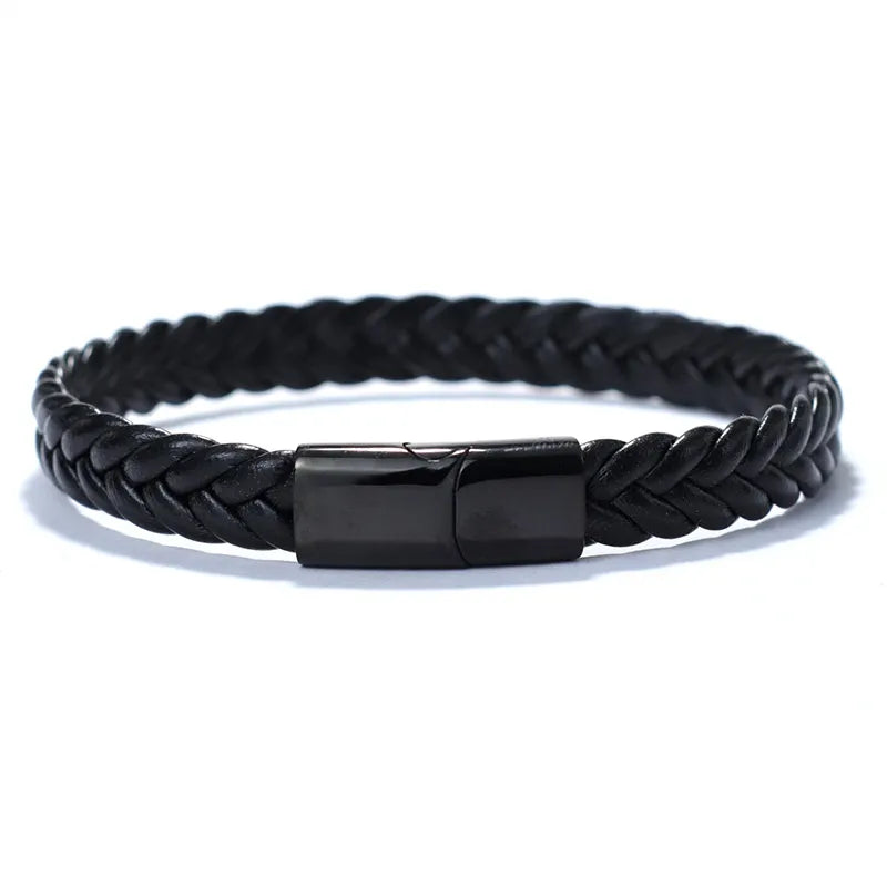 Men's Leather Bracelet with Stainless Steel Clasp