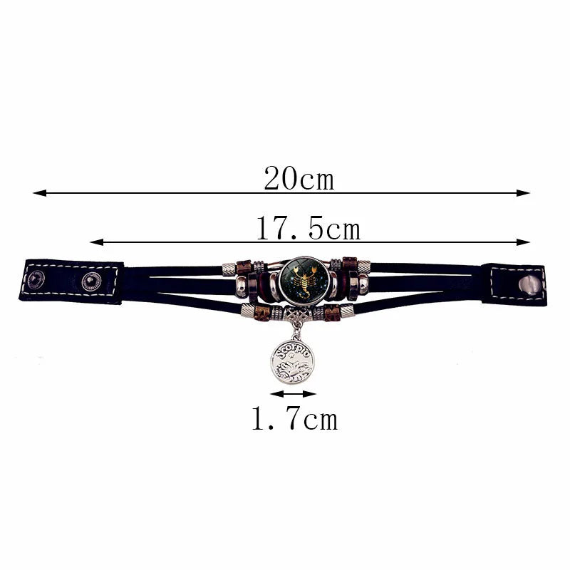 Luminous 12 Constellation Vintage Leather Bracelet with Charm