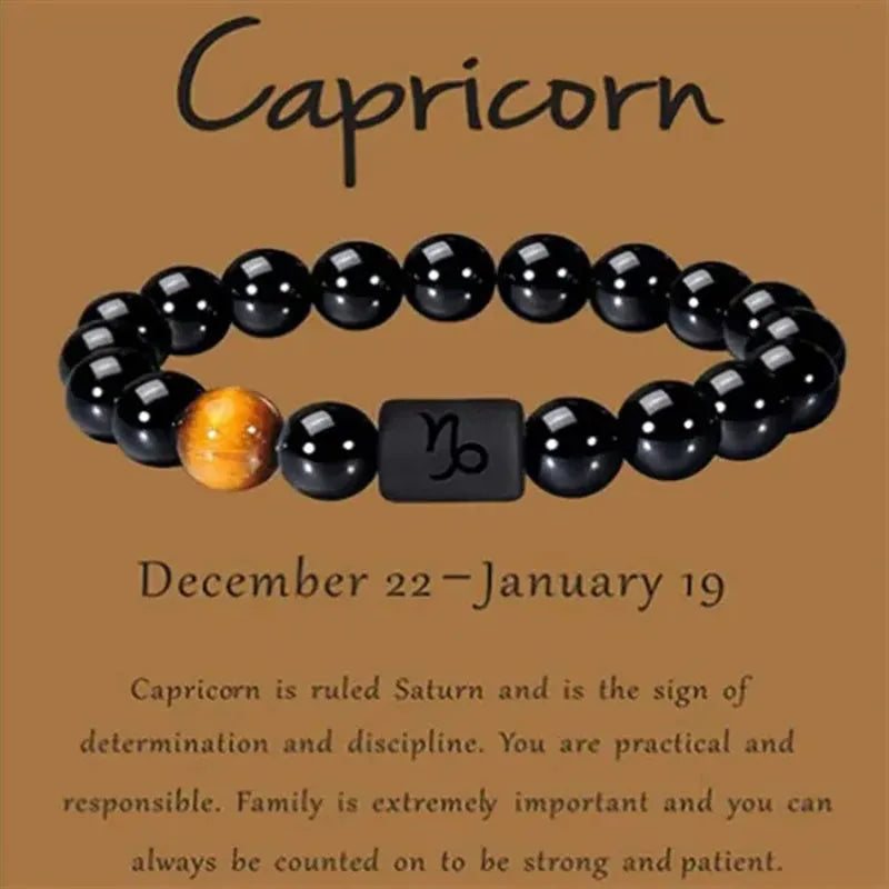 Zodiac Signs Beaded Bracelet with Natural Black Onyx Stones