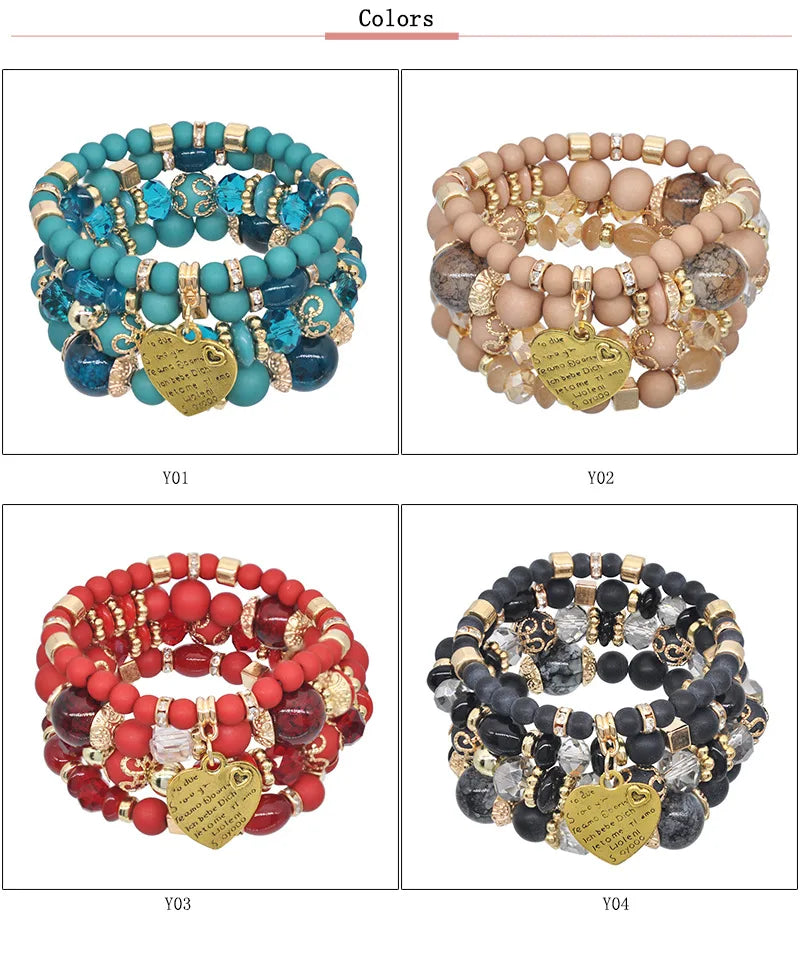 4-piece/set Retro Ethnic Bohemian Love Charm Crystal Beaded Bracelet