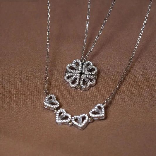 Heart-Shaped Four-Leaf Clover Pendant Necklace