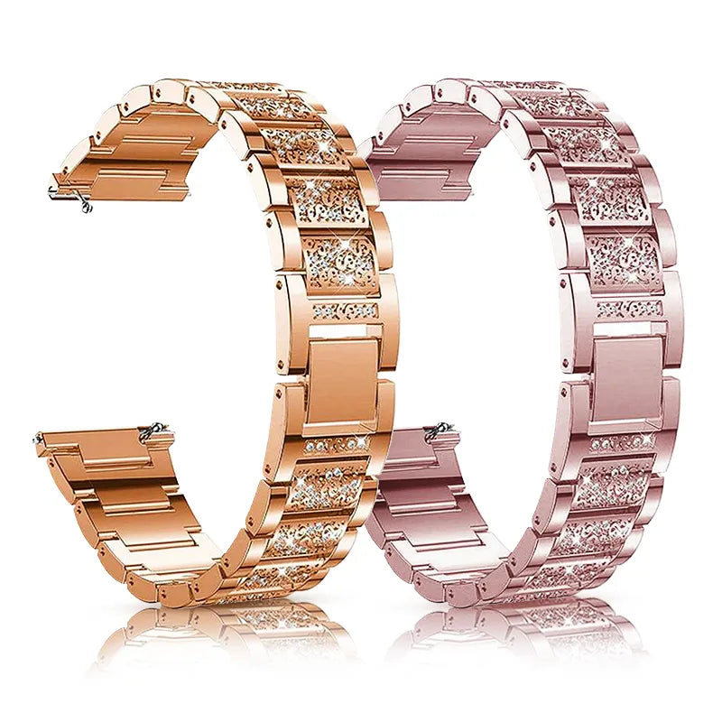 22mm 20mm Stainless Steel Bracelet Strap with Stone for Huawei / Samsung Galaxy Smart Watch