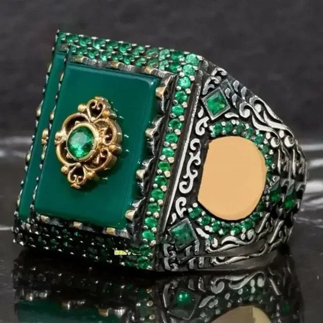 Inlaid Red Emerald Men's Ring