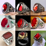 Inlaid Red Emerald Men's Ring