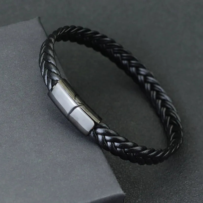 Men's Leather Bracelet with Stainless Steel Clasp