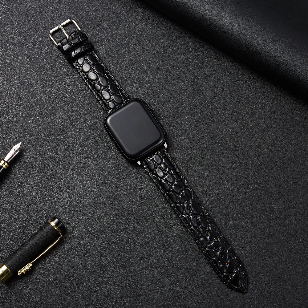Crocodile Pattern Design Leather Watchband Strap for Apple Watch