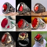 Inlaid Red Emerald Men's Ring