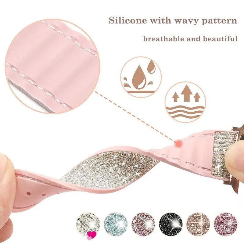 Rhinestone Silicone Leather Strap+Case for Apple Watch