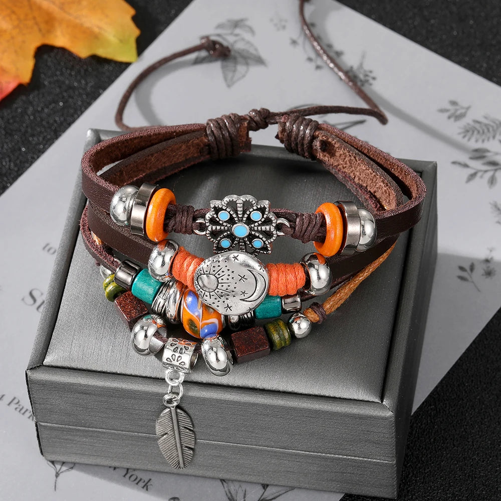 Vintage Gothic Punk Multilayer Leather Bracelet